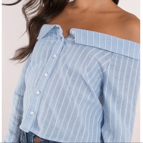 Off the shoulder striped button down - Picture 3 of 4